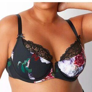 NWT Cacique Lightly Lined French Balconette Bra Floral Print --44DD -222